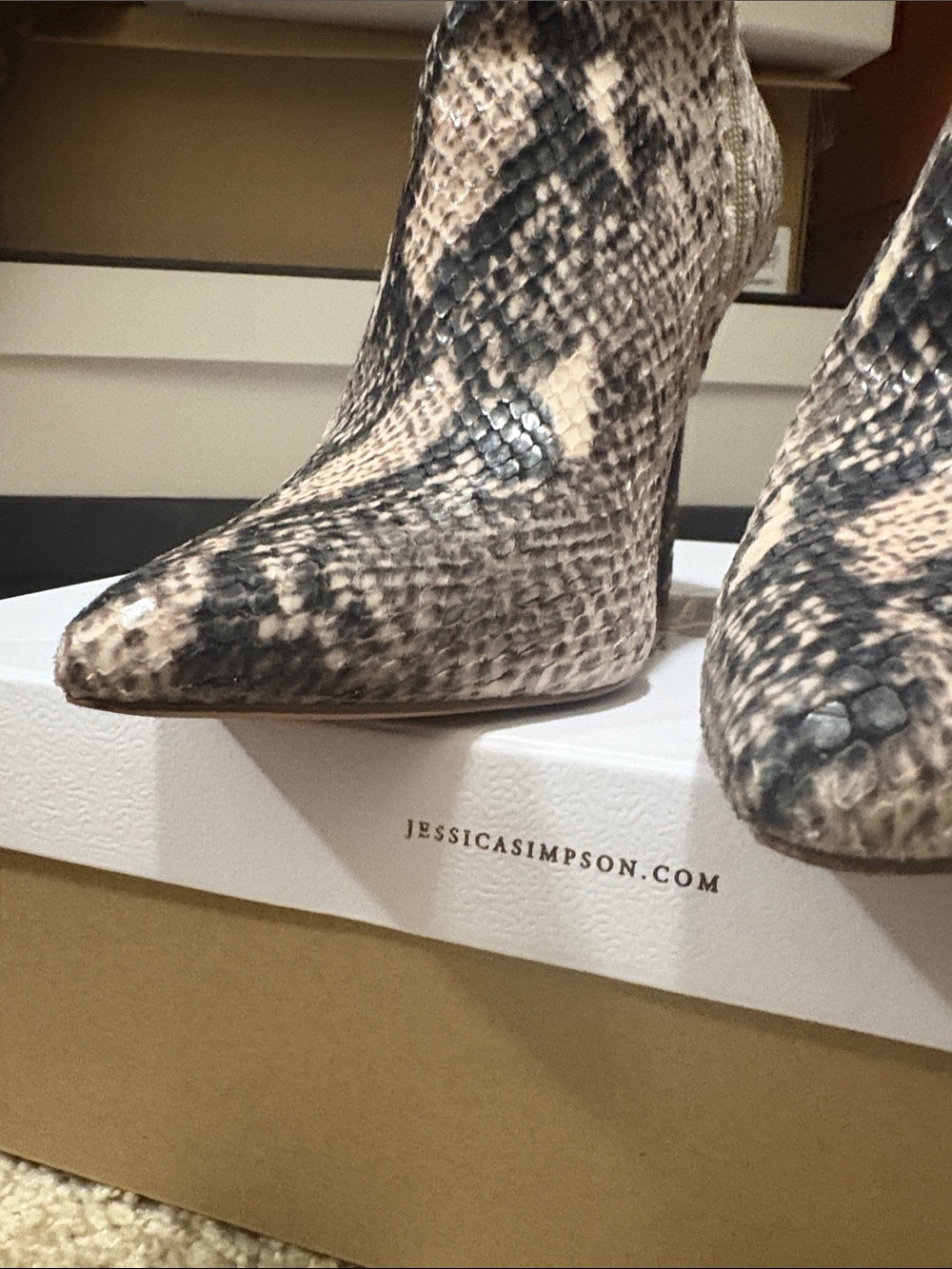 Jessica Simpson Neutral Python-Print Pointed Toe Ankle Boots - Picture 6 of 8